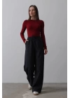Beli Lastikli Bol Paça Pantolon - Lacivert-Beyaz