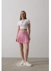 Beli Lastikli Mini Etek - Pembe
