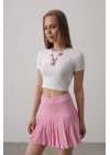 Beli Lastikli Mini Etek - Pembe