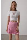 Beli Lastikli Mini Etek - Pembe
