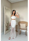 Beyaz Dantel Detaylı Etek