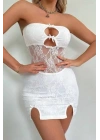Beyaz Dantel İşlemeli Göğüs Dekolteli Seksi 5081