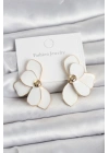 Beyaz Mineli Lotus Model Pirinç Kadın Küpe