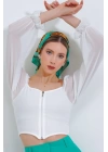 Beyaz Şifon Önü Fermuarlı Bluz 0496
