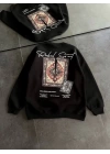 Bisiklet Yaka Baskılı SweatShirt - Siyah