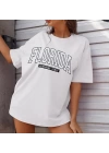 Bisiklet Yaka Baskılı T-shirt - Beyaz