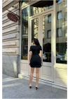 Bisiklet Yaka Elbise Kısa Kollu Mini