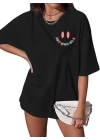 Bisiklet Yaka Kısa Kol Baskılı T-shirt - Siyah