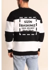 Bisiklet Yaka Parçalı Özel Üretim Sweatshirt- Siyah