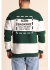 Bisiklet Yaka Parçalı Özel Üretim Sweatshirt- Yeşil