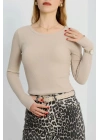 Bisiklet Yaka Parmak Geçmeli Kaşkorse bluz bej a3829