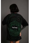 Bisiklet Yakalı Sırt Baskılı Oversize T-Shirt - Siyah
