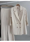 Blazer Ceketli Çizgili Keten Takım 10186