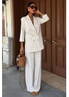 Blazer Ceketli Çizgili Keten Takım 10186
