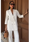 Blazer Ceketli Çizgili Keten Takım 10186