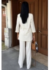 Blazer Ceketli Çizgili Keten Takım 10186