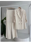Blazer Ceketli Çizgili Keten Takım 10186