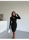 Boğazlı gögüs dekolteli elbise siyah f2333