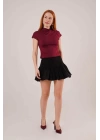 Boğazlı Parlak Kumaş Bordo Crop