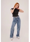 Boğazlı Parlak Kumaş Siyah Crop
