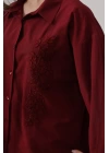 Boncuk Nakış Detaylı Uzun Gömlek - Bordo