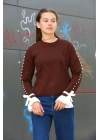 Boncuklu bile detaylı kazak kahve