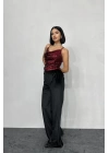 Bordo Askılı Degaje Bluz
