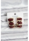Bordo Renk Pirinç Vintage Kadın Küpe