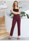 Bordo Renk Yüksek Bel Maskülen Kesim Kumaş Pantolon