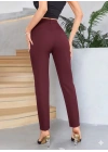 Bordo Renk Yüksek Bel Maskülen Kesim Kumaş Pantolon