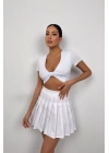 Büzgü Detay Crop Bluz