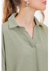 Çağla Oversize Polo Yaka Örme Bluz 0486