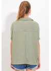 Çağla Oversize Polo Yaka Örme Bluz 0486