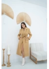 Camel Kuşaklı Midi Kaban
