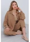 Camel Oversize Keten Alt Üst Takım 6622
