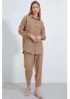 Camel Oversize Keten Alt Üst Takım 6622