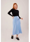 Çan Kesim Midi Mavi Saten Etek