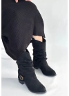 Canty Siyah Süet Körüklü Topuklu Çizme
