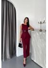 CEKET-ETEK GÖRÜNÜMLÜ ELBİSEÇİFT KEMER DETAYLI - Bordo