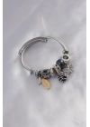 Çelik Charm Model Siyah Kalp Figür Kelebek Detay Zirkon Taşlı Kadın Bileklik