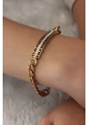 Çelik Gold Renk Zincir Model Zirkon Taşlı Kadın Bileklik