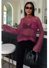 Cep Detay Simli Ajurlu Triko Bluz 1361