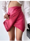 Cep detaylı oval kapaklı deri etek fuşya h240048