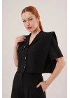 Cepli Düğmeli Bluz Ve Diz Detaylı Pantolon Siyah İkili Takım