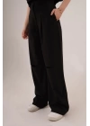 Cepli Düğmeli Bluz Ve Diz Detaylı Pantolon Siyah İkili Takım