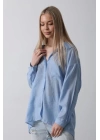 Cepli Oversize Gömlek - Koyu Mavi