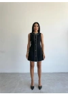 CHANEL KUMAŞ KISA ÖNDEN DÜĞMELİ ELBİSE - Siyah