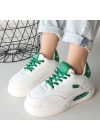 Chris Beyaz Cilt Yeşil Detaylı Bağcıklı Spor Ayakkabı