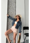 Çift cepli kol katlamalı kar yıkama crop kot ceket kahve tint d2000
