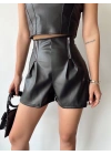Çift fermuarlı deri şort h24394